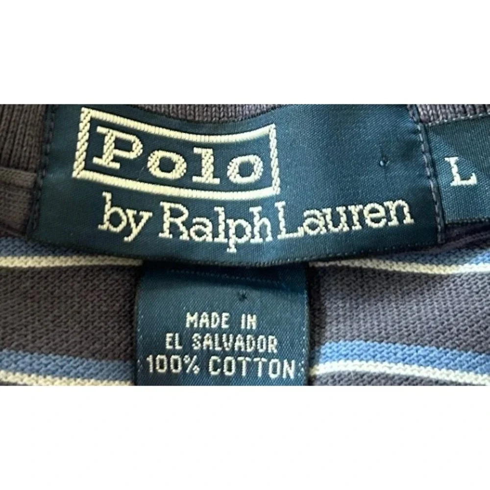 Polo Ralph Lauren Shirt Large Blue Striped Pique Cotton Pony Logo Preppy Casual